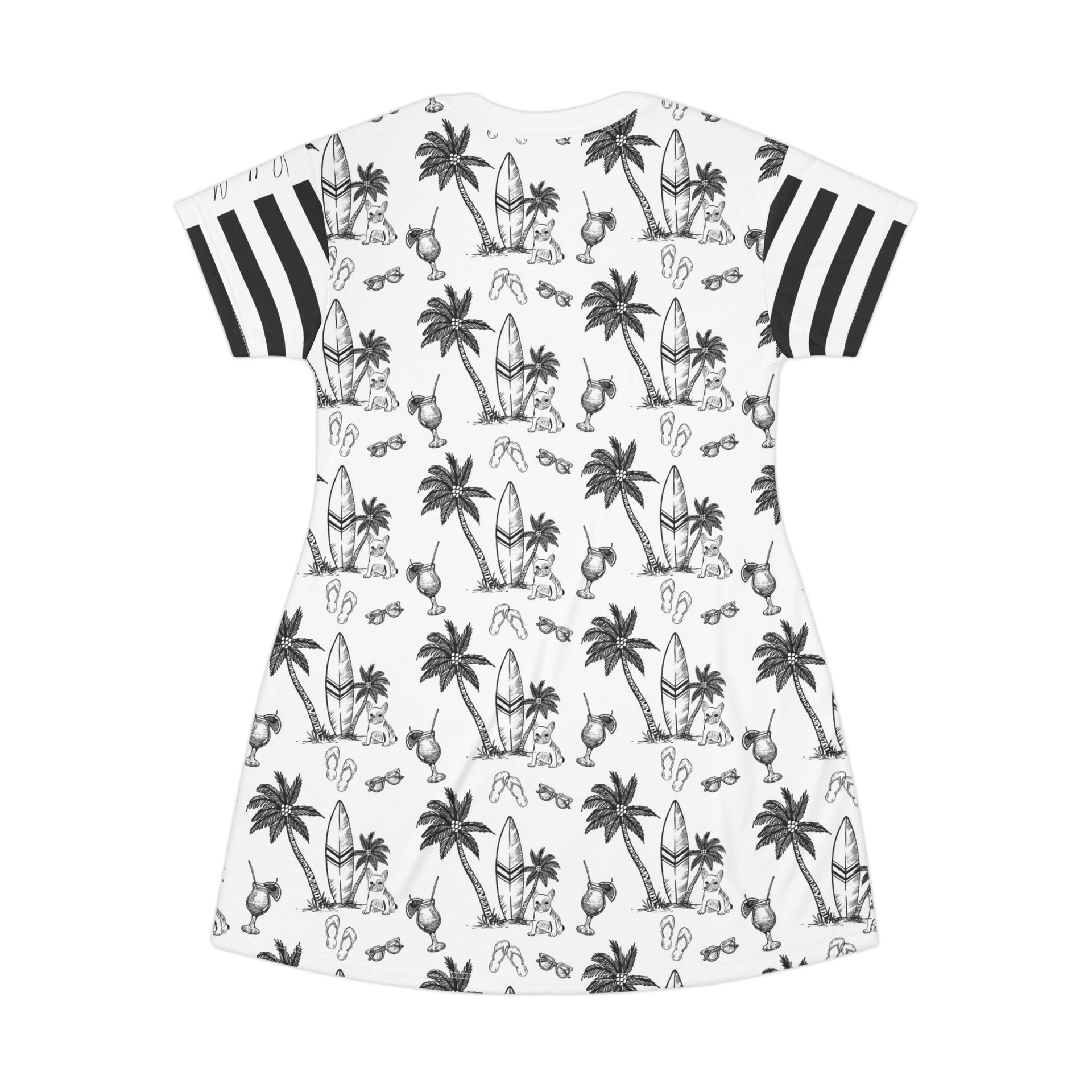 french bulldog beach theme black and white womens dress back view