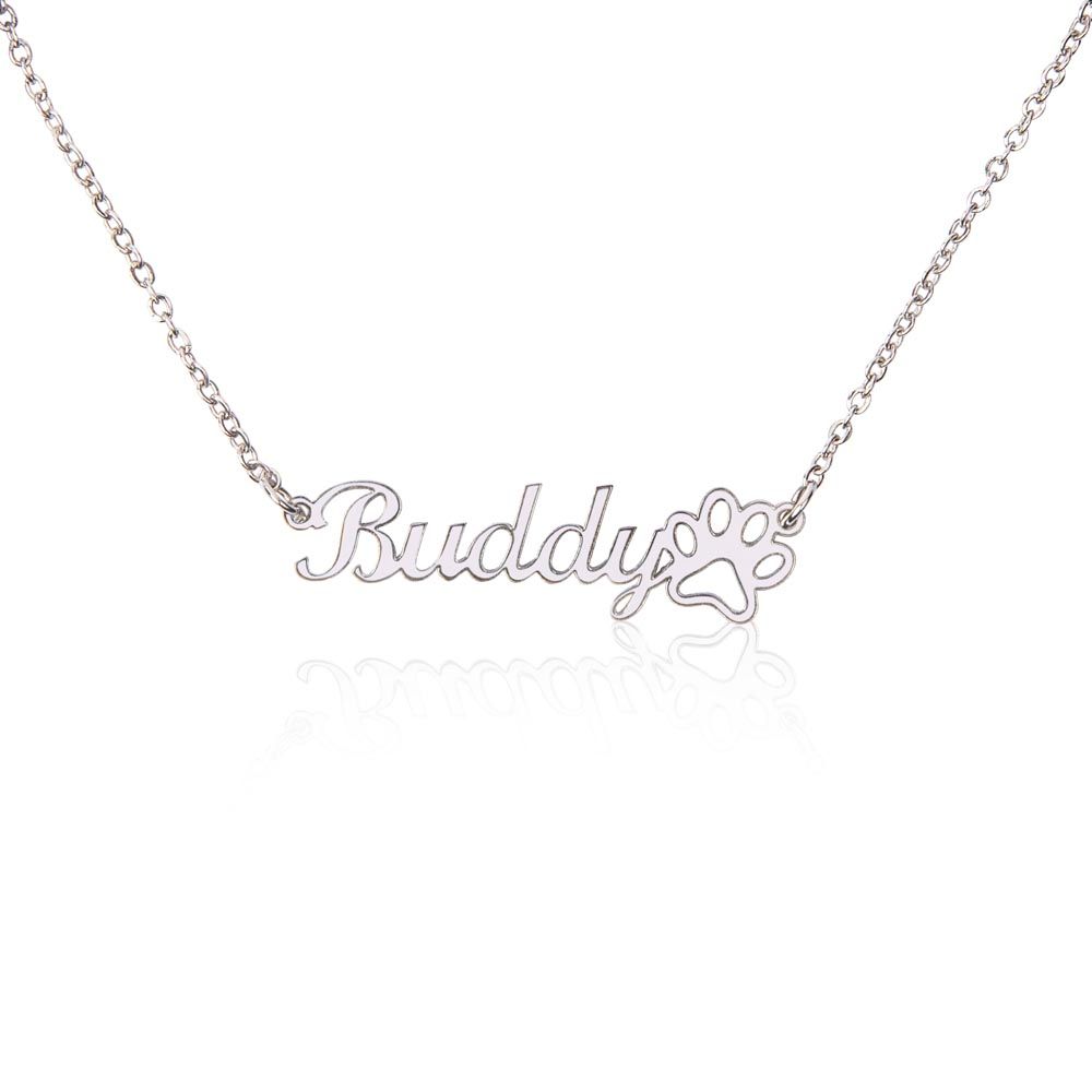 personalized paw print name necklace silver color