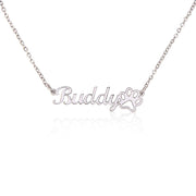 personalized paw print name necklace silver color