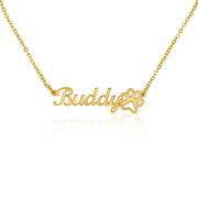 personalized paw print name necklace gold color