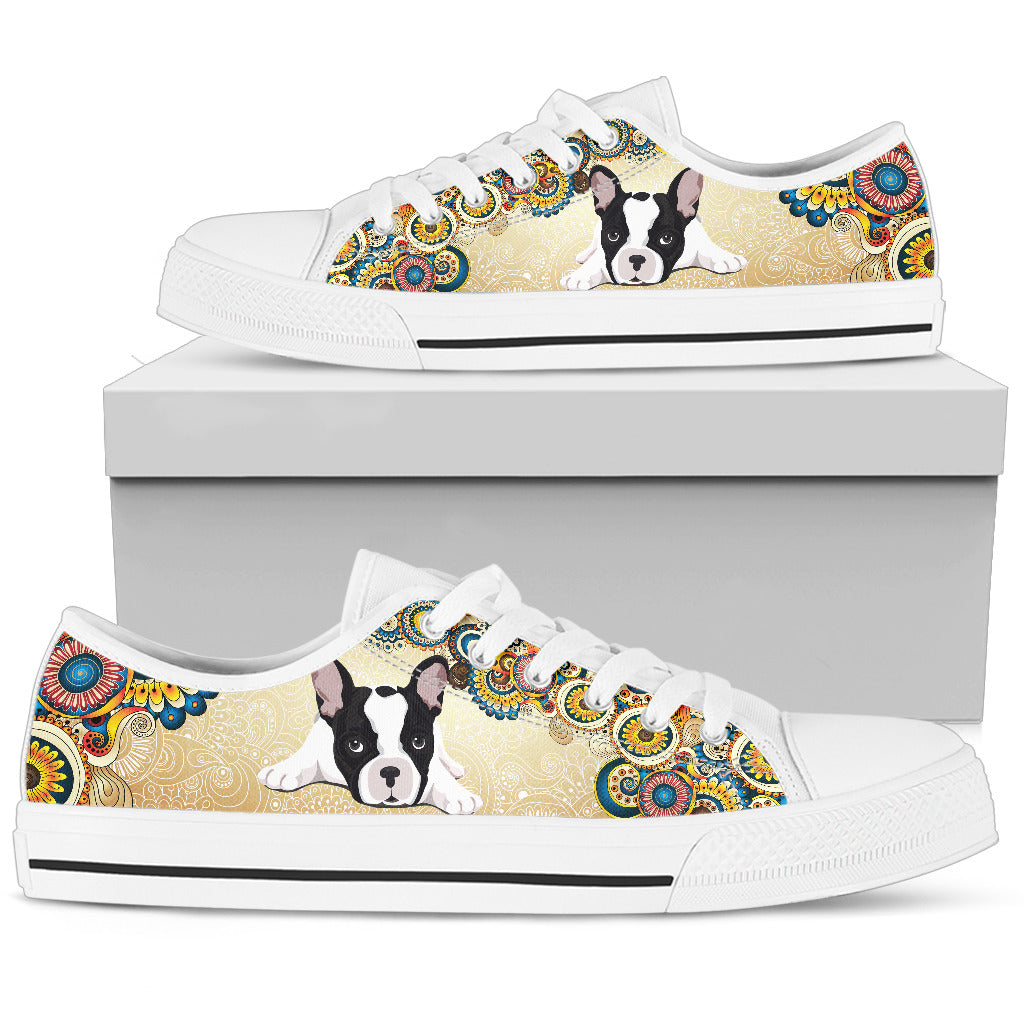 Frenchie shoes for women black and white French Bulldog