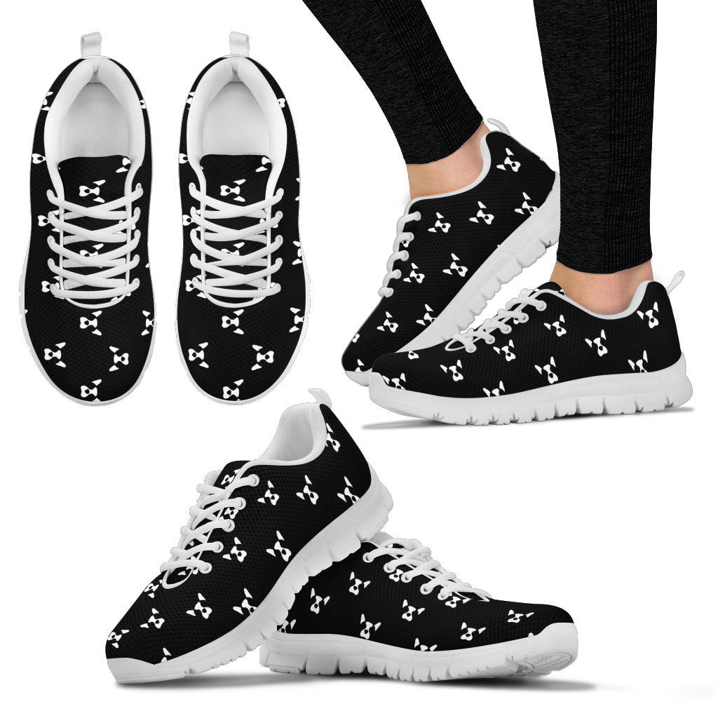 black and white frenchie french bulldog women's sneakers