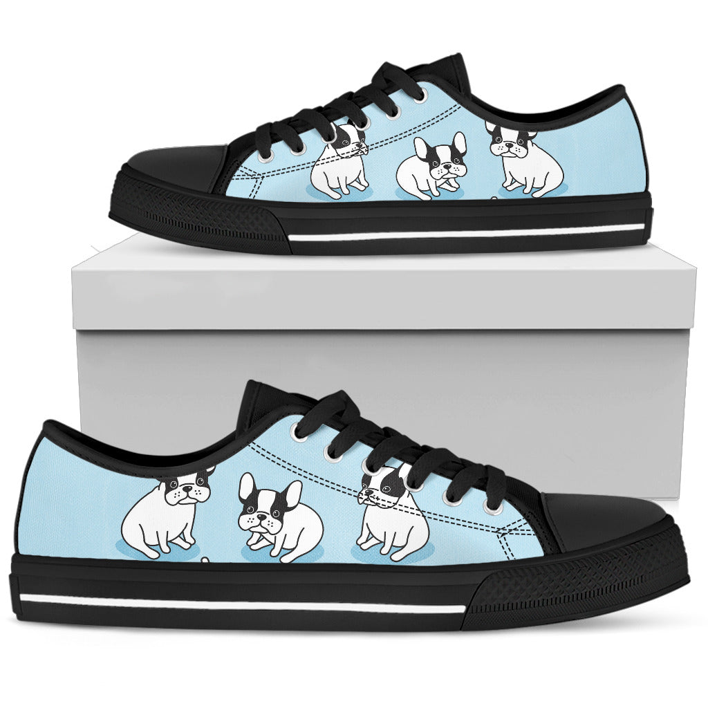 French Bulldog Puppies women's low top casual lace up shoes