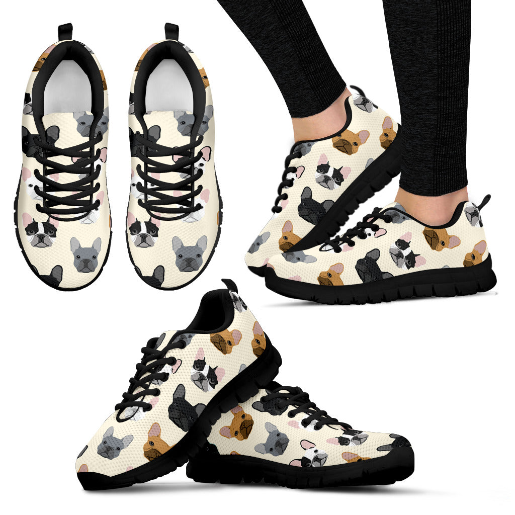 French Bulldogs Women's Sneakers Cream and Black