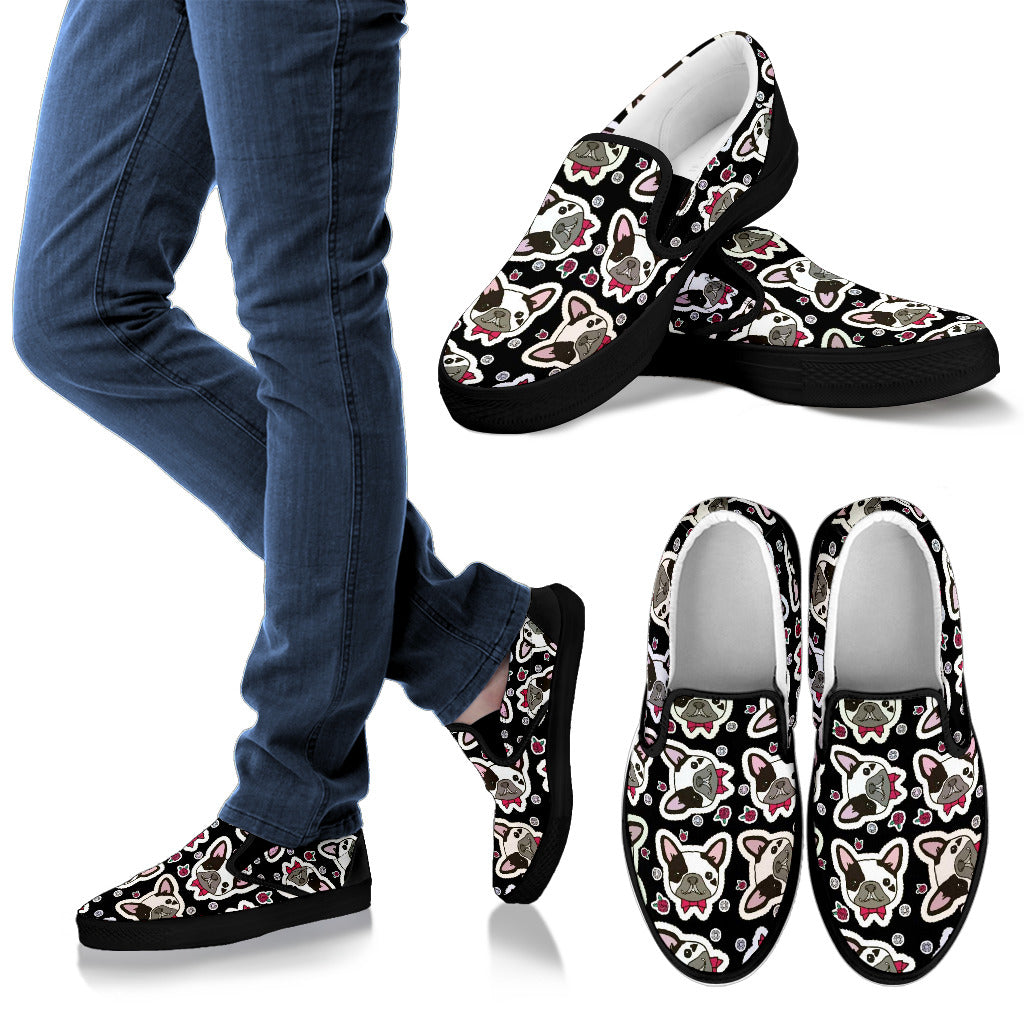 Frenchies Red Roses Slip On Shoes Black Sole