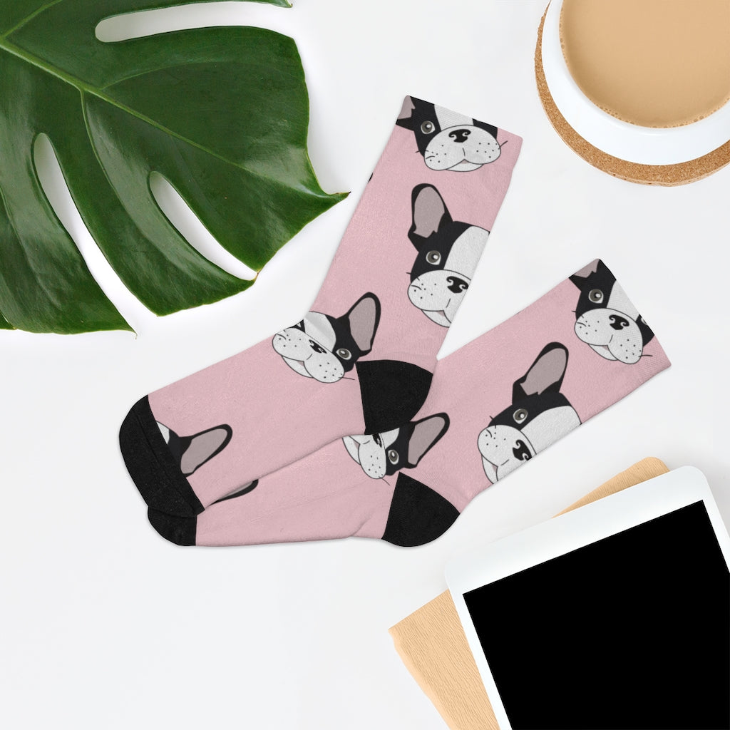 pink frenchie socks black and white french bulldog