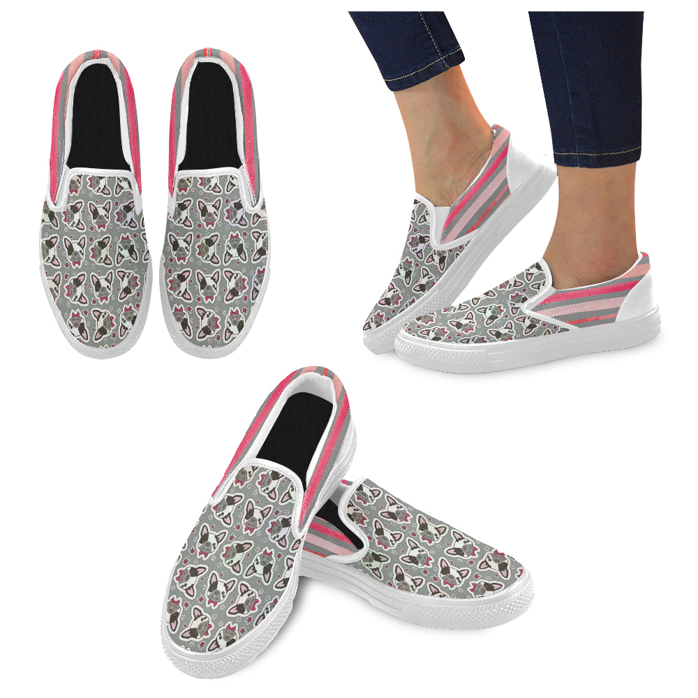 French Bulldogs and Roses Womens Slip On Shoes