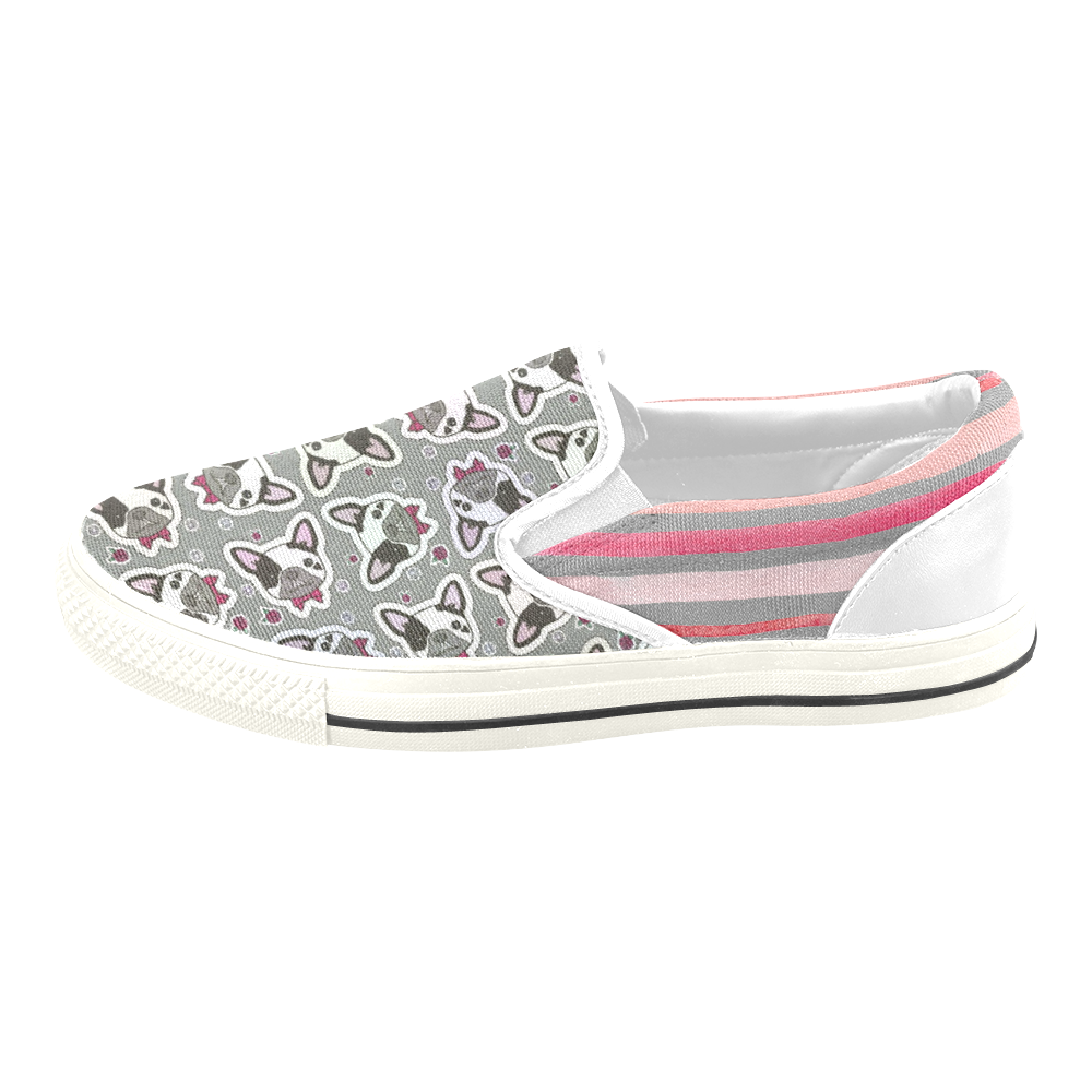 French Bulldogs and Roses Womens Slip On Shoes