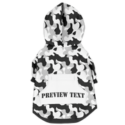 personalized black and white camo dog hoodie with zipper and pocket