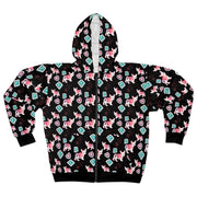 womens zip hoodie with frenc bulldogs front view