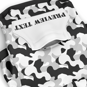 personalized black and white camo dog hoodie with zipper and pocket