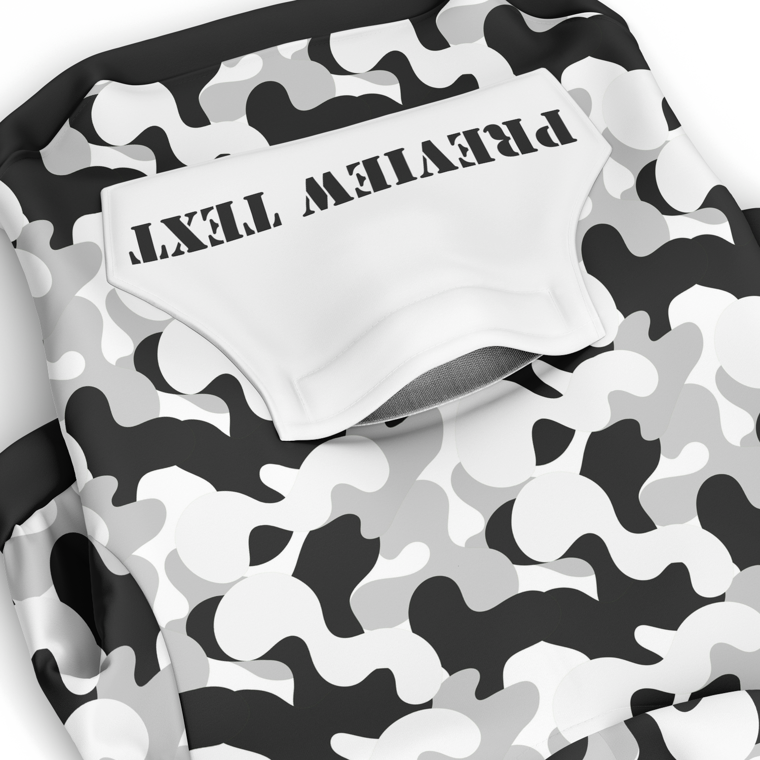 personalized black and white camo dog hoodie with zipper and pocket