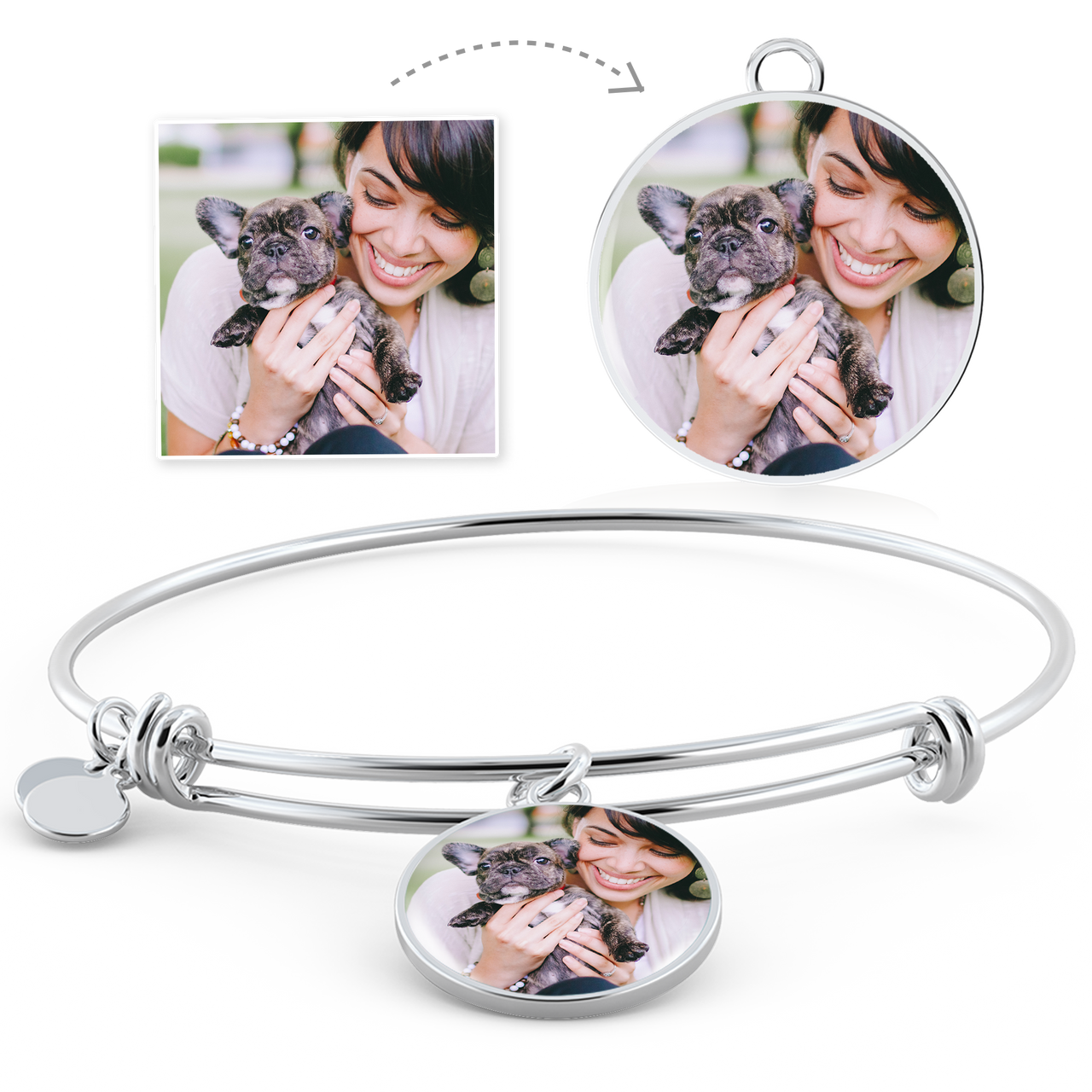 personalized photo bracelet silver bangle add name