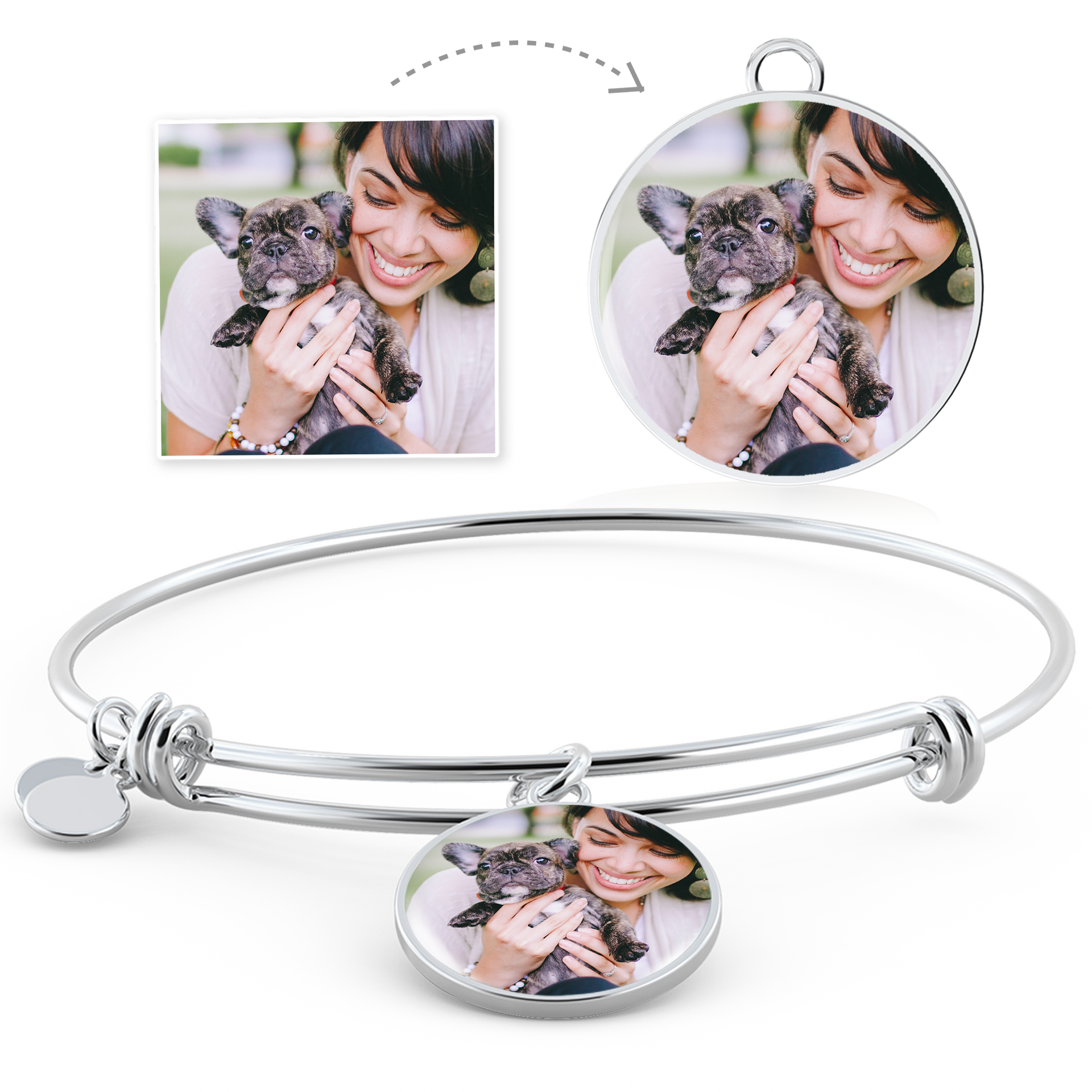 personalized photo bracelet silver bangle add name