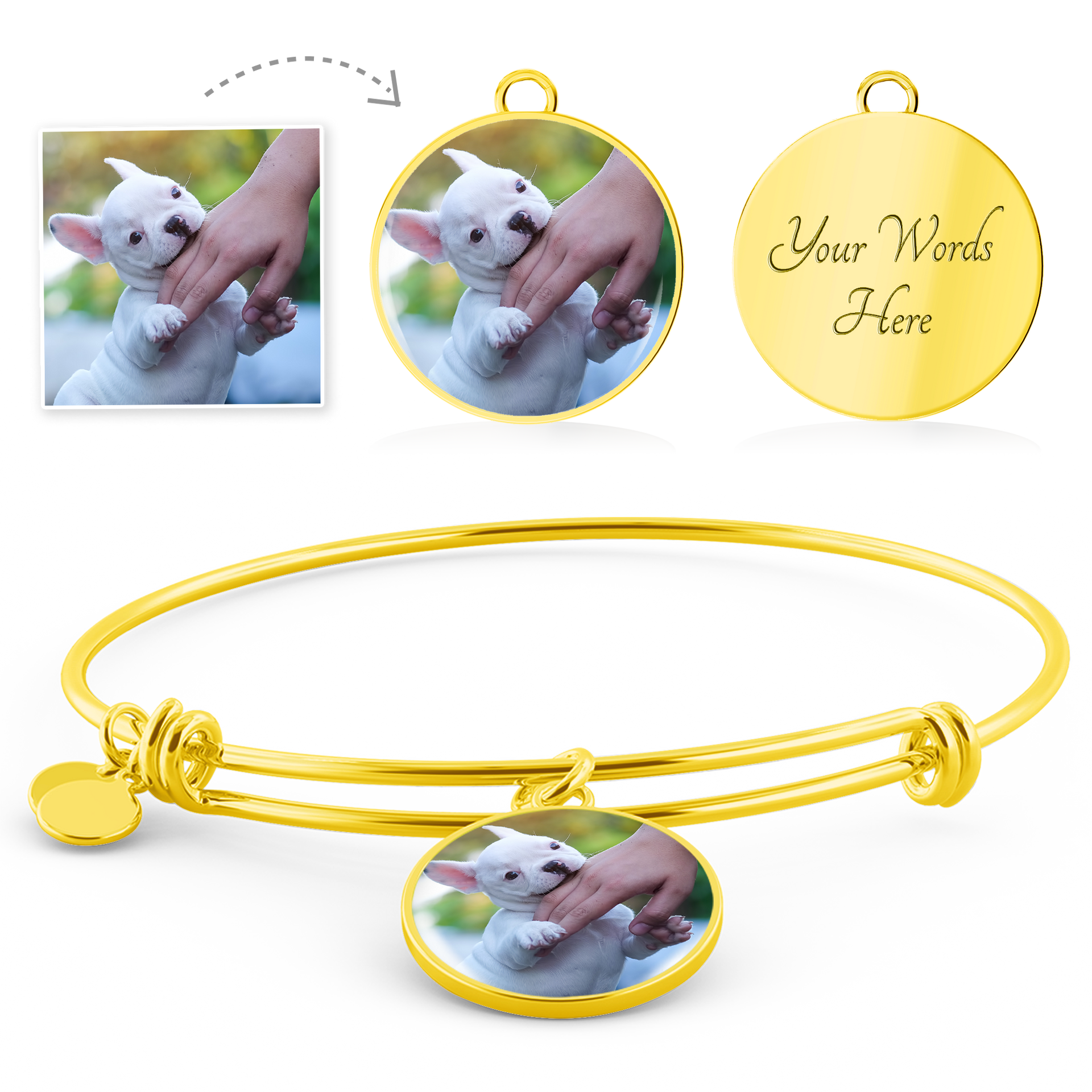 photo bracelet gold add names has gift box