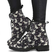 french bulldog and hearts black and white vegan leather boots