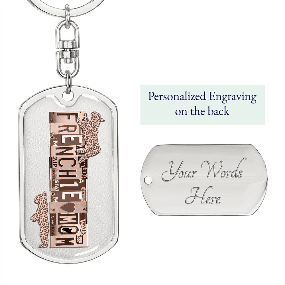 frenchie mom personalized gold colored dog tag keychain