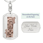 frenchie mom personalized gold colored dog tag keychain