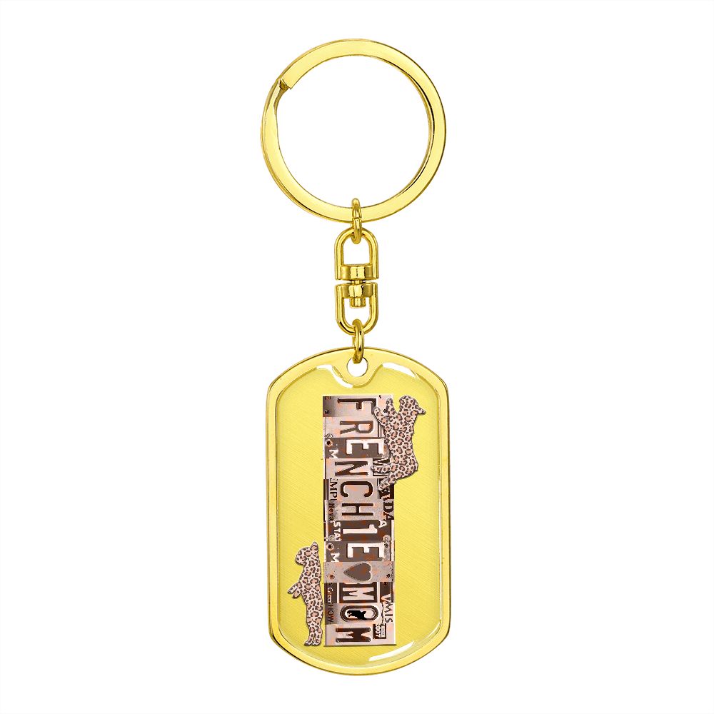 frenchie mom personalized gold colored dog tag keychain