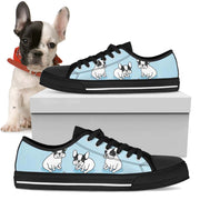 French Bulldog Puppies blue women's low top casual lace up shoes