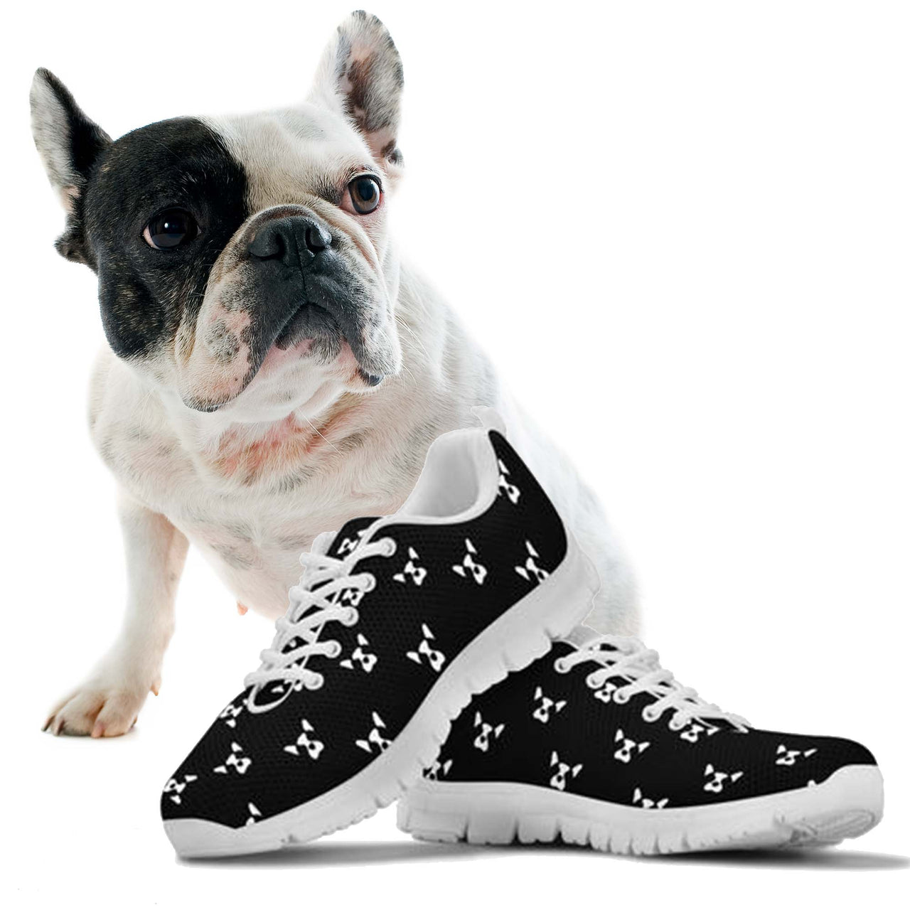 black and white frenchie french bulldog women's sneakers