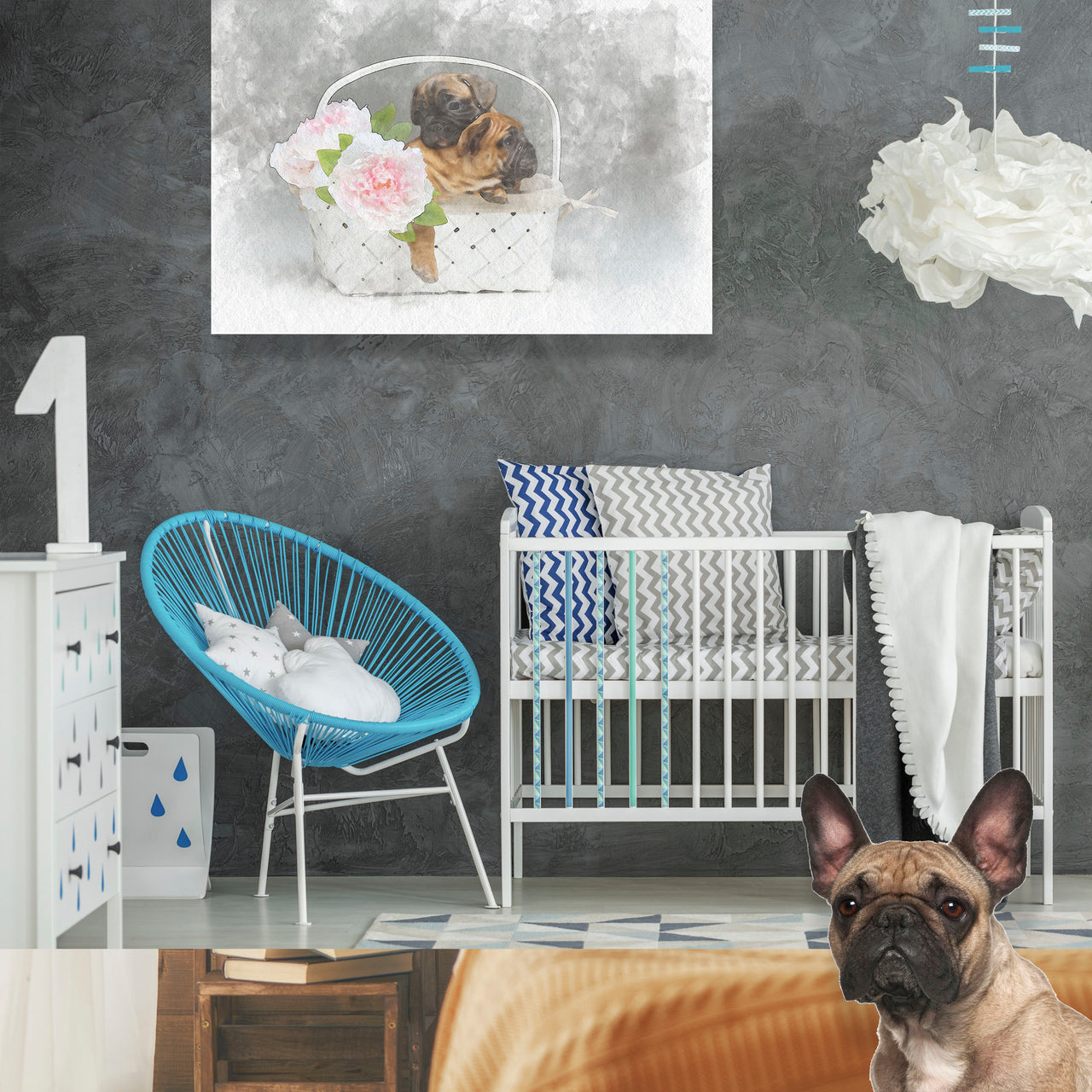 Frenchie Puppies Cottagecore Poster