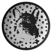 black and white french bulldog round plate