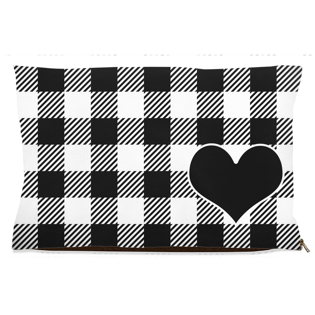 personalized dog bed black and white check and heart