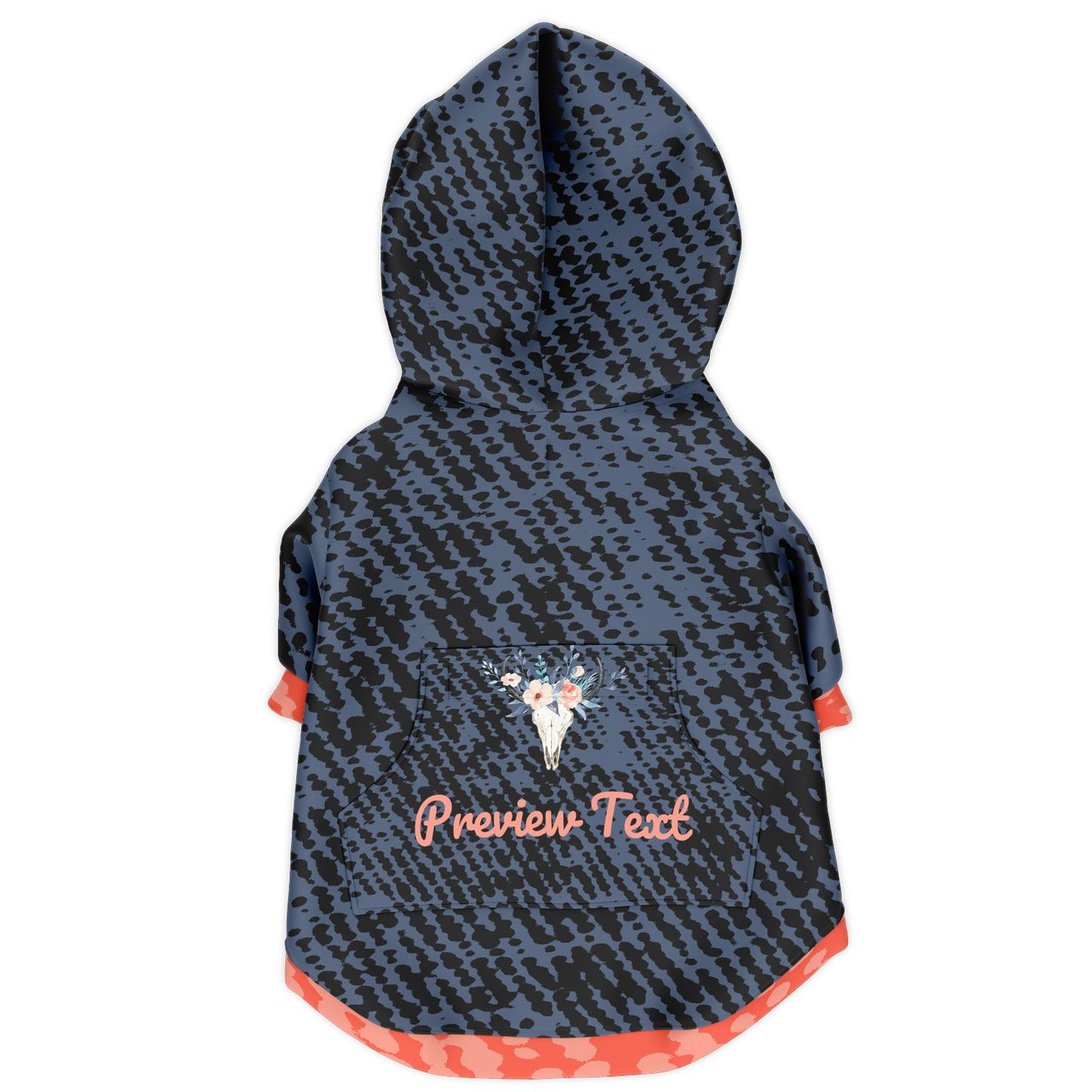 personalized faux denim dog hoodie with pocket