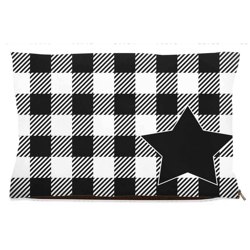 black and white plaids pet bed star add name