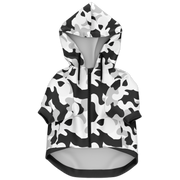 personalized black and white camo dog hoodie with zipper and pocket