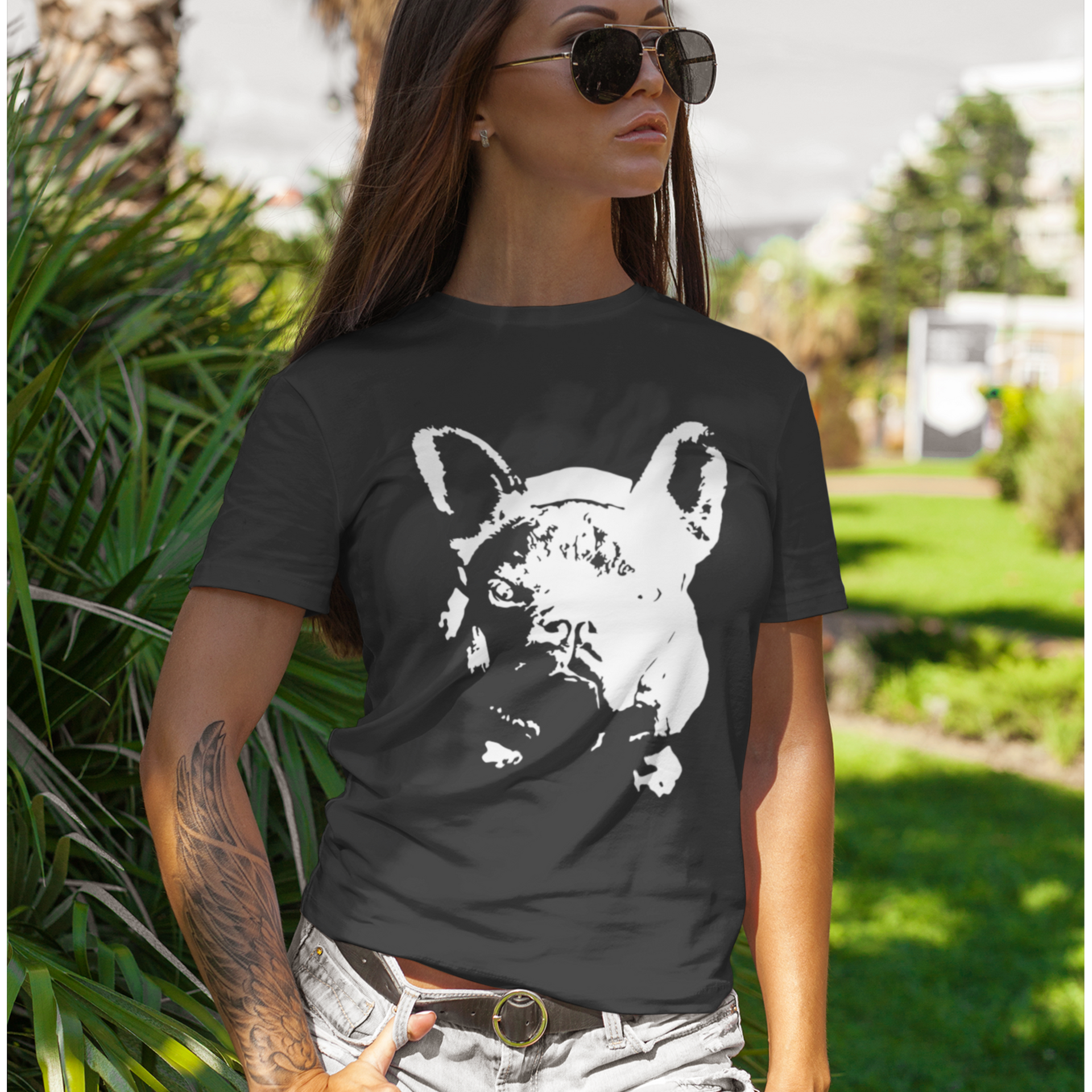 french bulldog graphic t shirt black and white