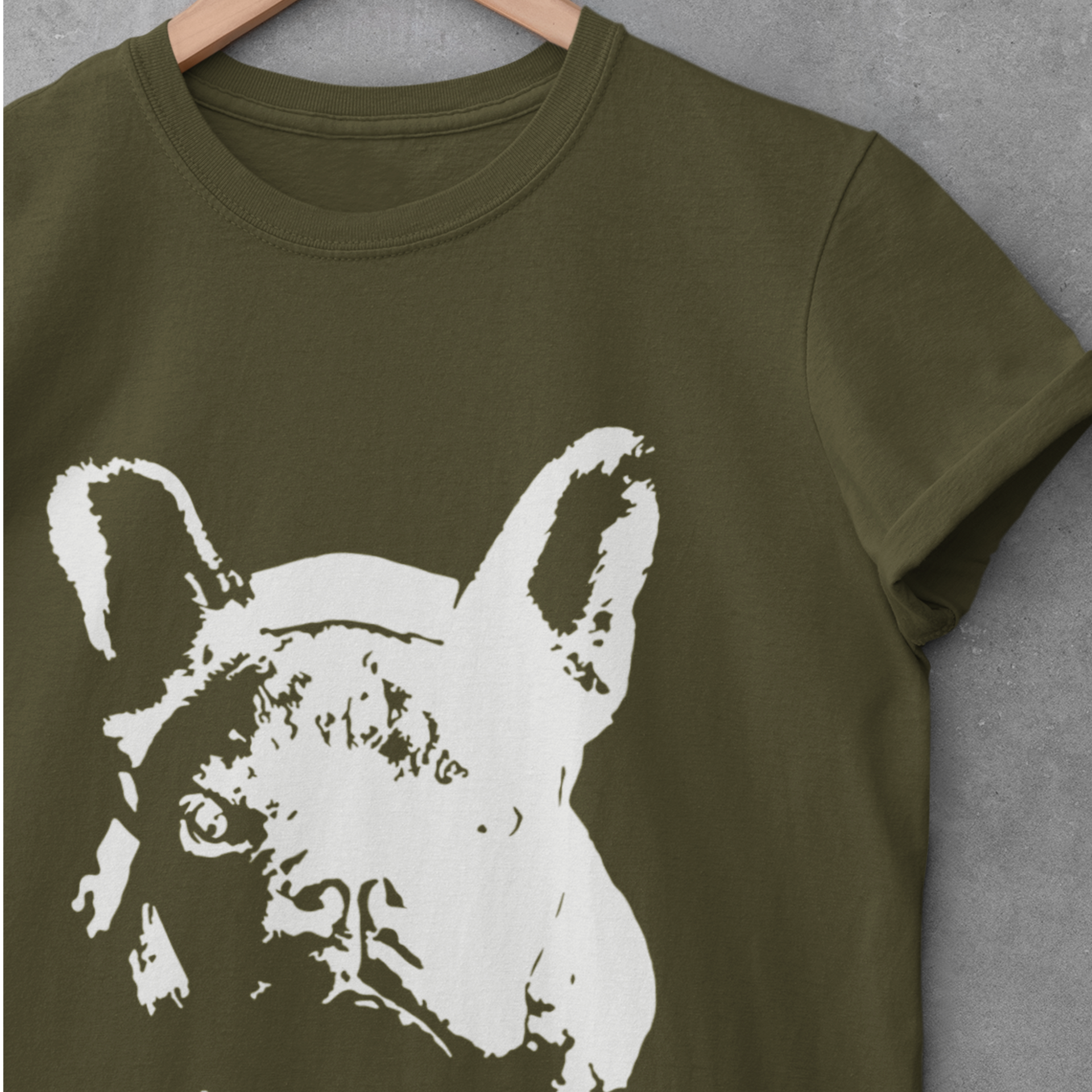 french bulldog graphic tee olive green