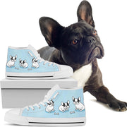 French Bulldog Puppies blue women's high top casual lace up shoes