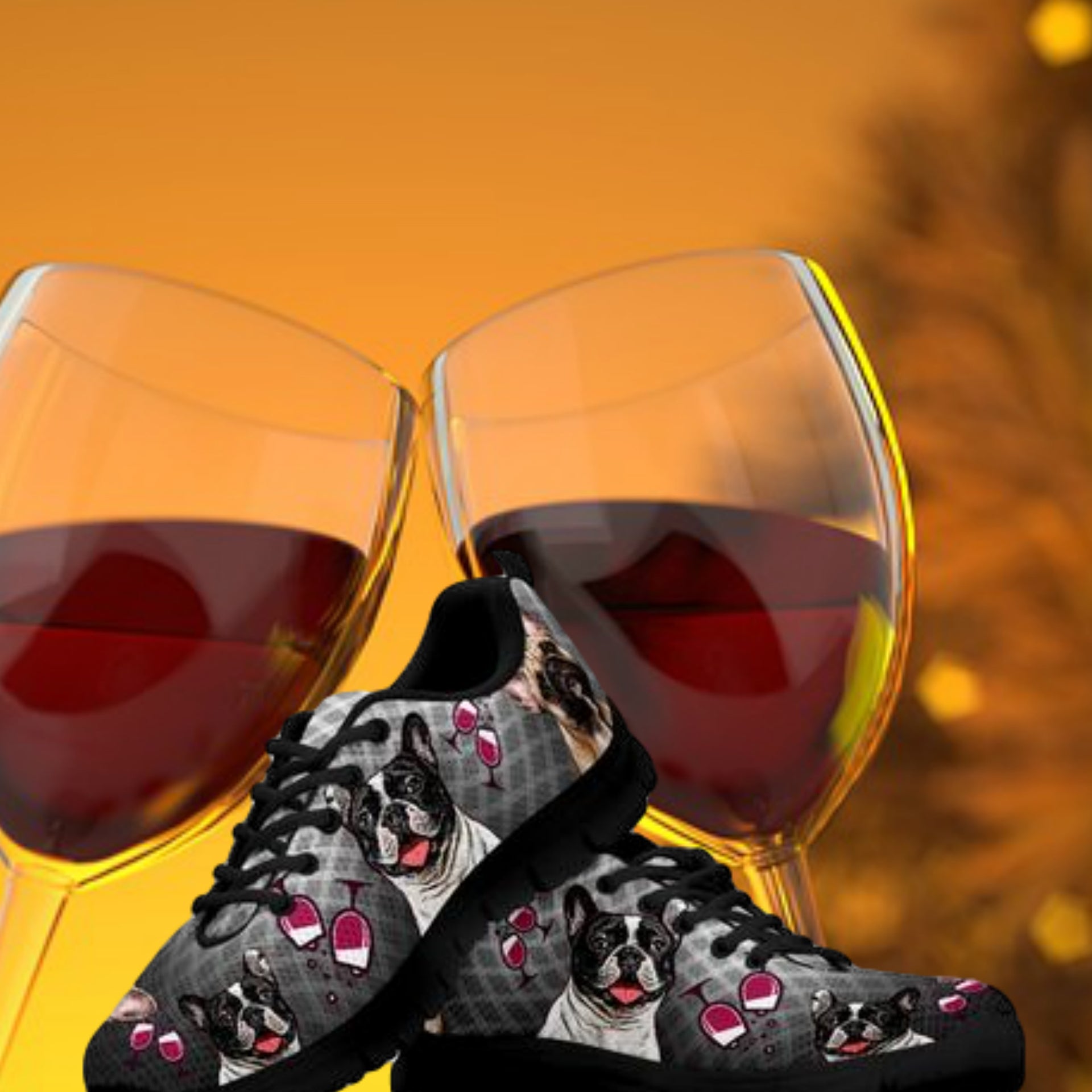 French Bulldog Lover Red Wine Glasses Shoes