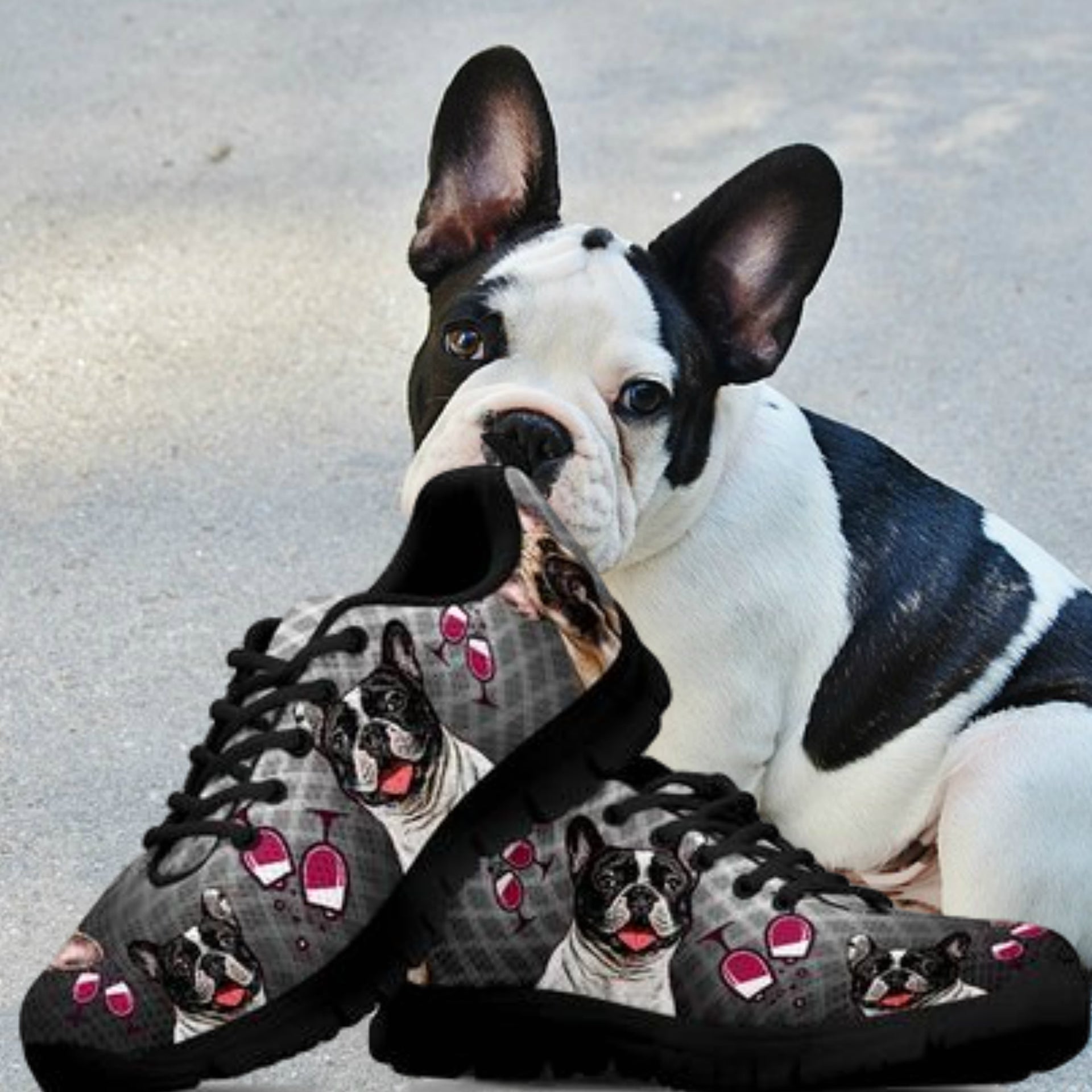 French Bulldog Shoes and Wine Glasses