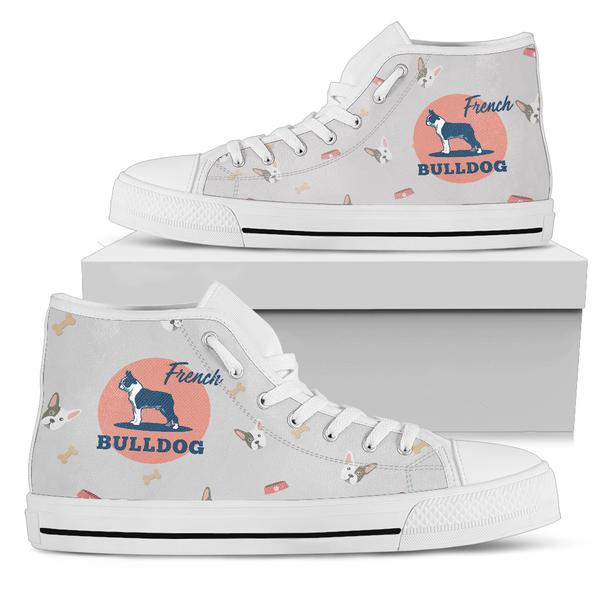 Women’s Frenchie high top online canvas shoes, french bulldog shoes, pink canvas shoes, french bulldog pink shoes, canvas shoes, pink sneakers