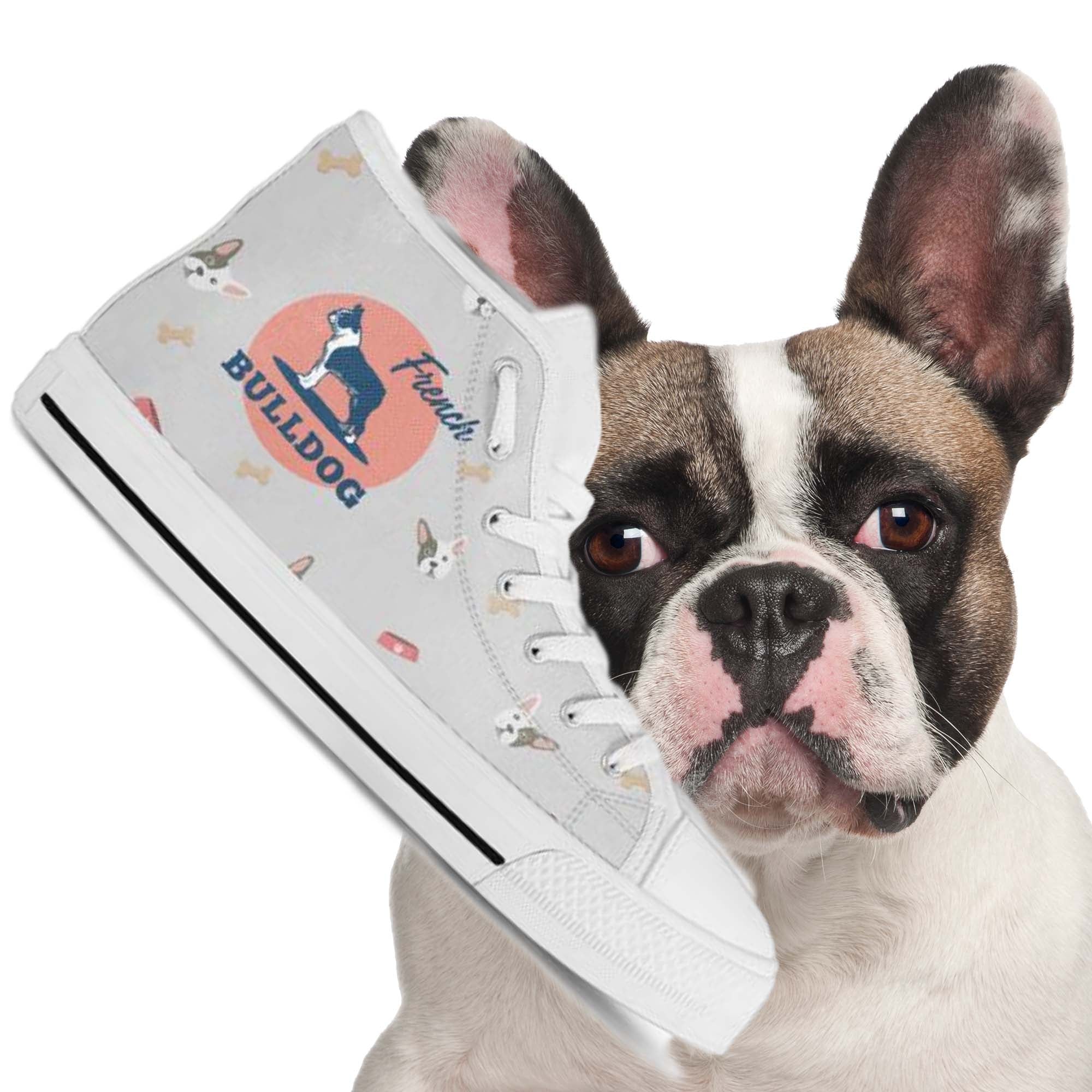 Women’s Frenchie high top online canvas shoes, french bulldog shoes, pink canvas shoes, french bulldog pink shoes, canvas shoes, pink sneakers