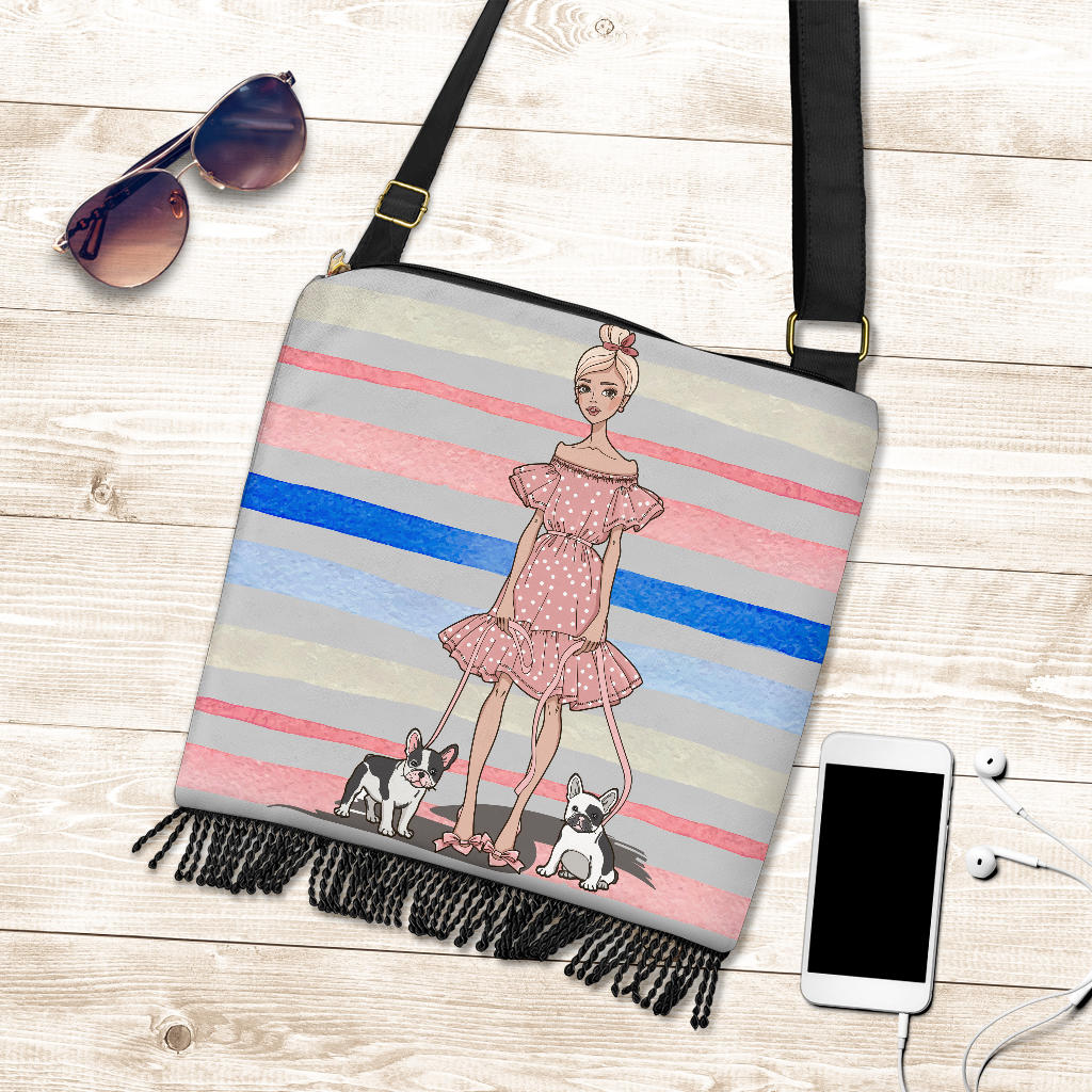 French Bulldog Striped Crossbody Bag