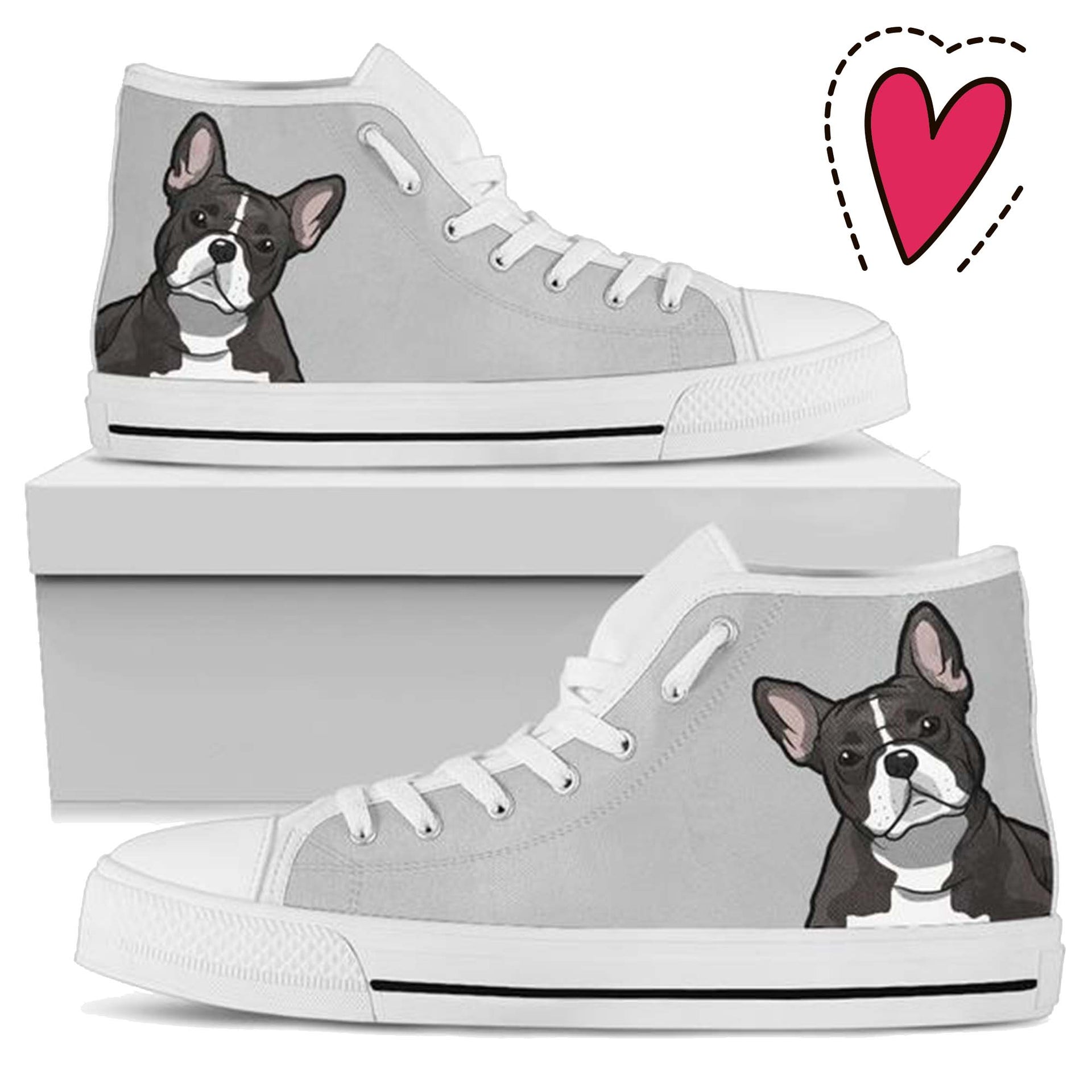 black-white french bulldog high top sneakers