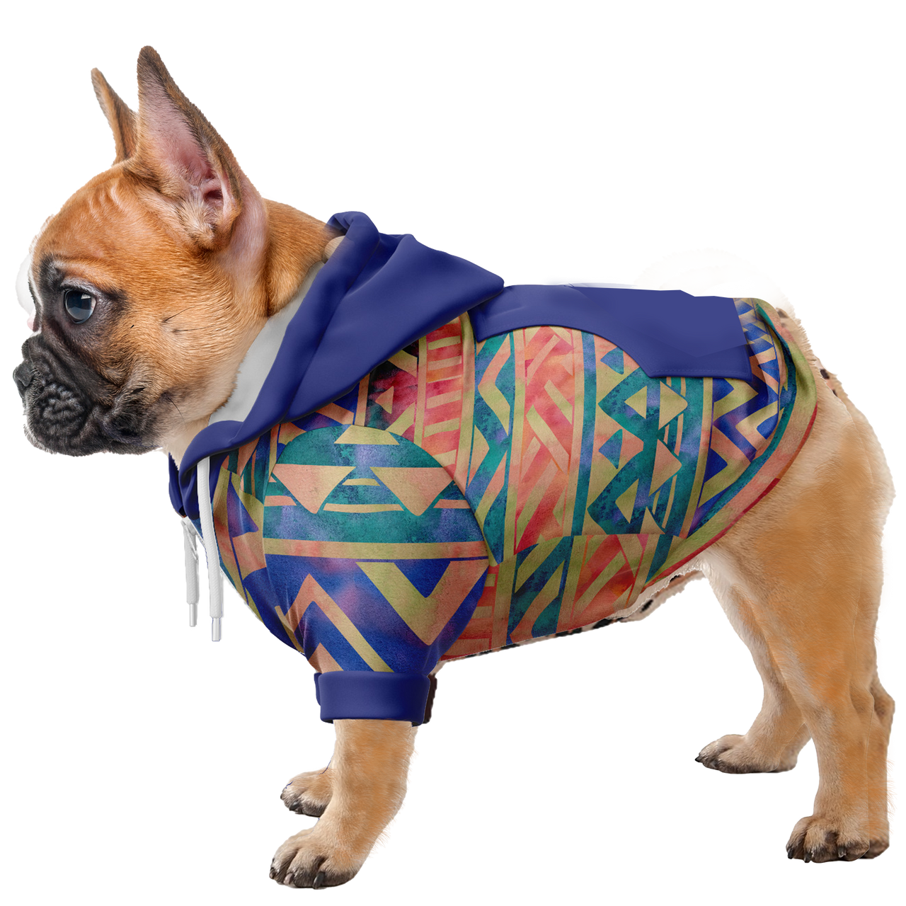 Dog hoodie blue aztec pattern