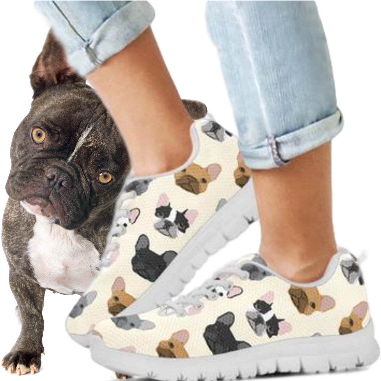 French Bulldog Girls Sneakers