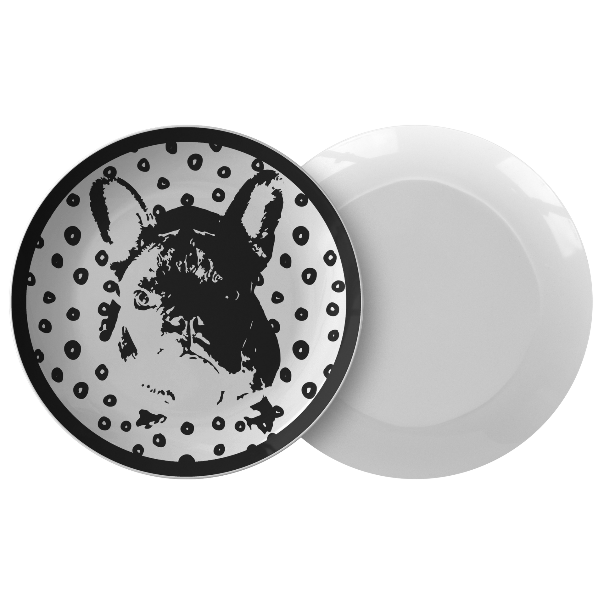 french bulldog blaack and white dinner plates