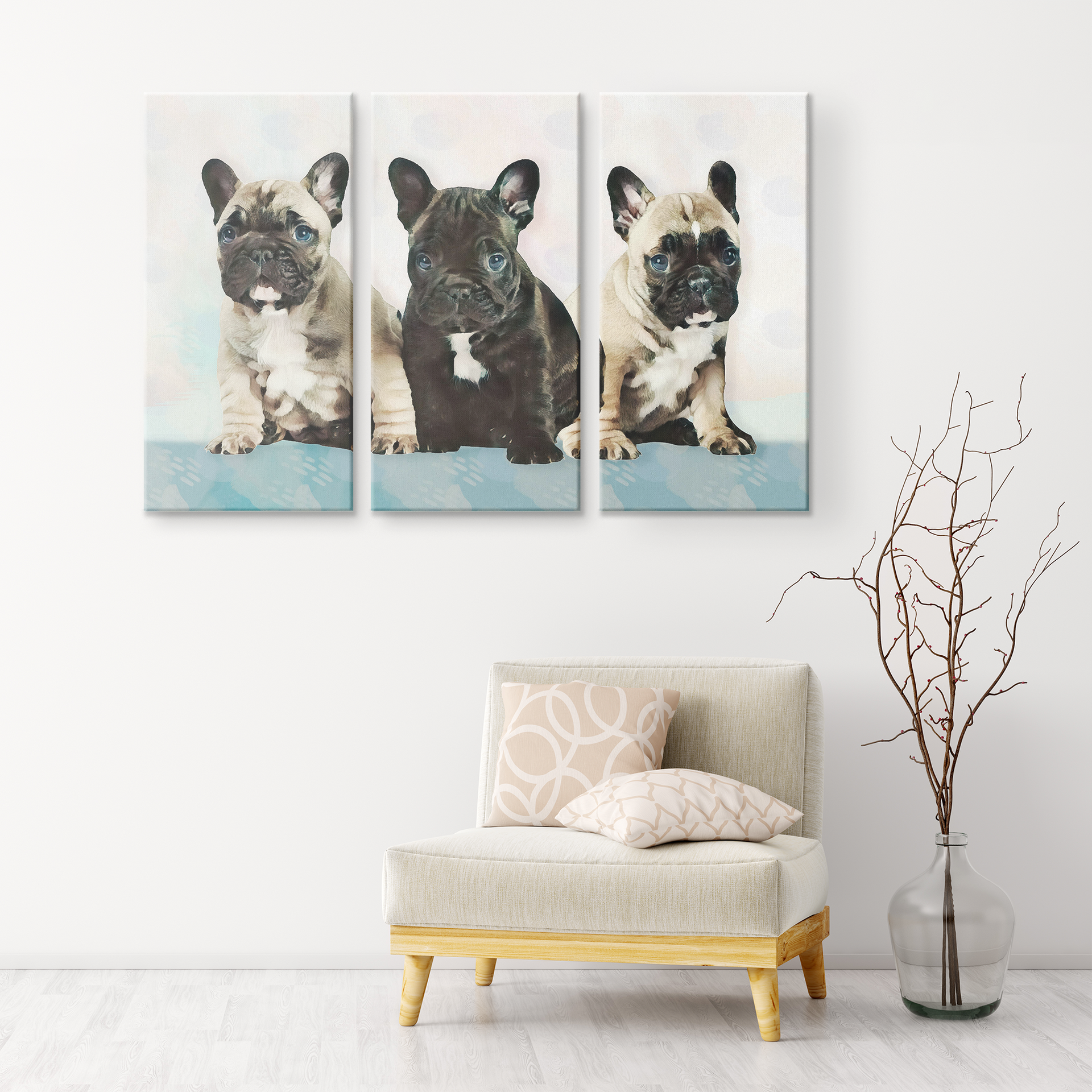 3 piece canvas art french bulldog puppies