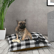 personalized dog bed black and white check and star