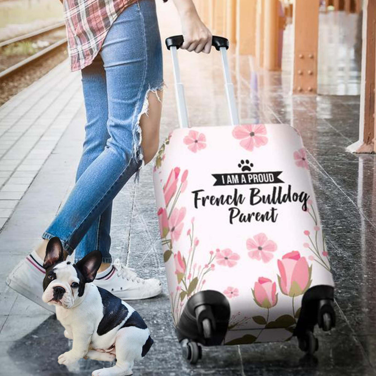 French Bulldog Girls Pink Luggage Cover